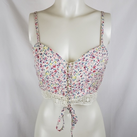 One Way Tops - BOHO Festival Crop Lace Up Zipper Back NWT